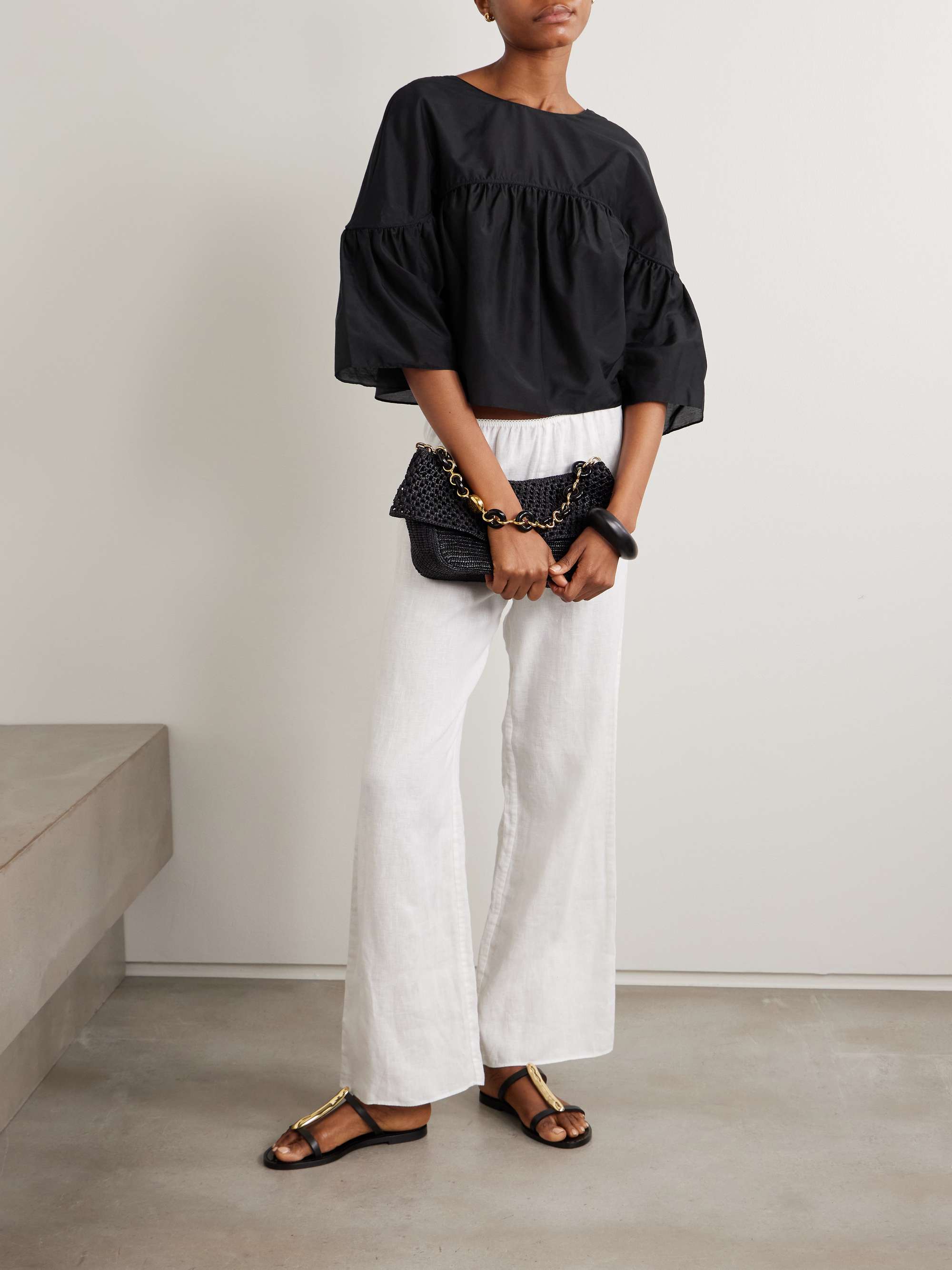 Gathered Organic Cotton and Silk-Blend Blouse