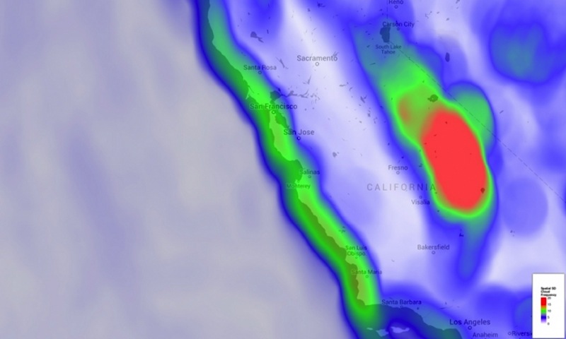 Spatial variation in cloud frequency.