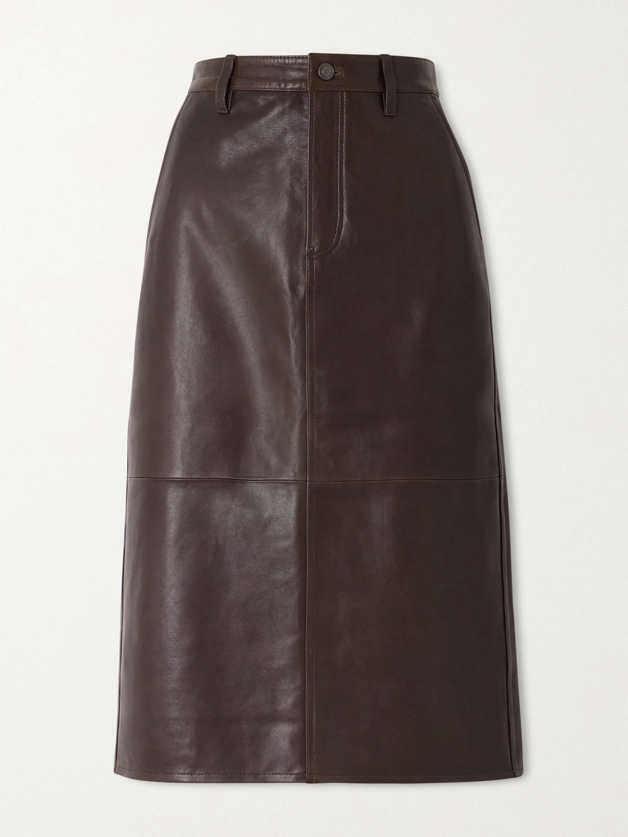 Paneled Leather Midi Skirt