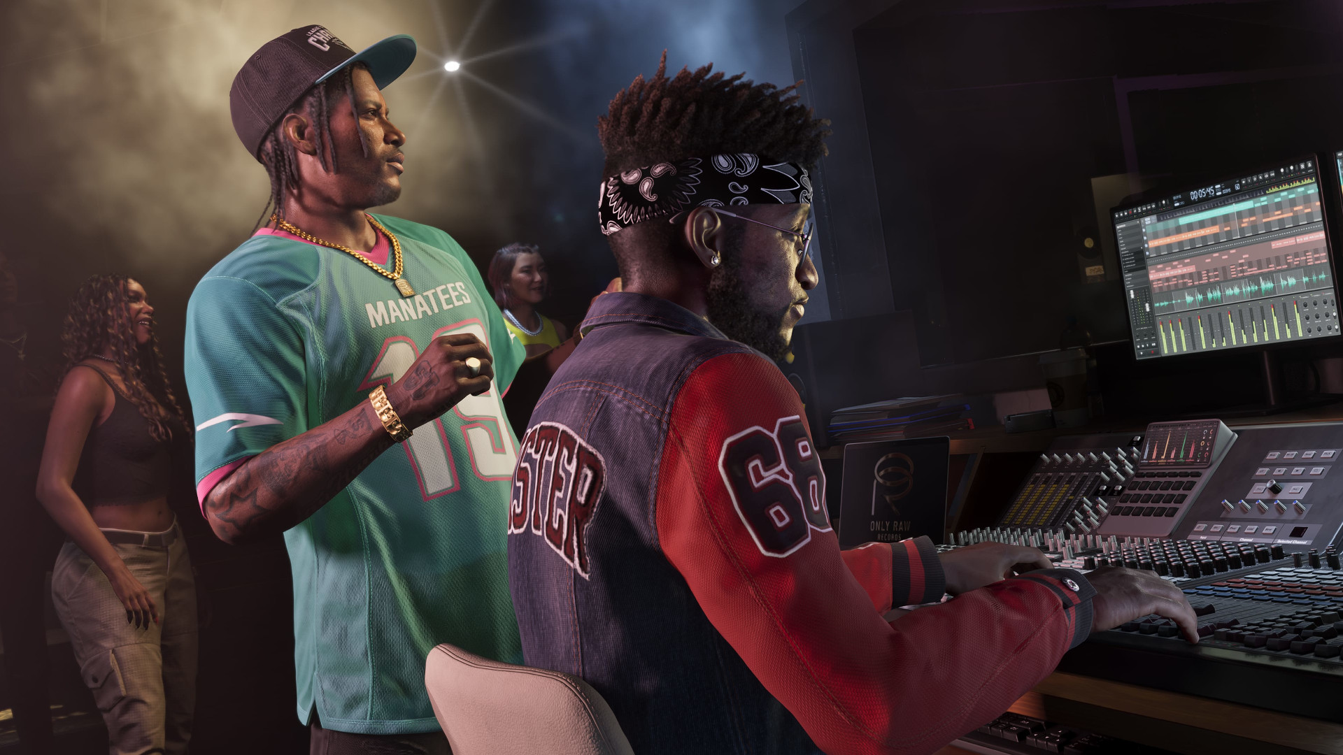 GTA 6 screenshot of character Dre'Quan Priest in a recording studio