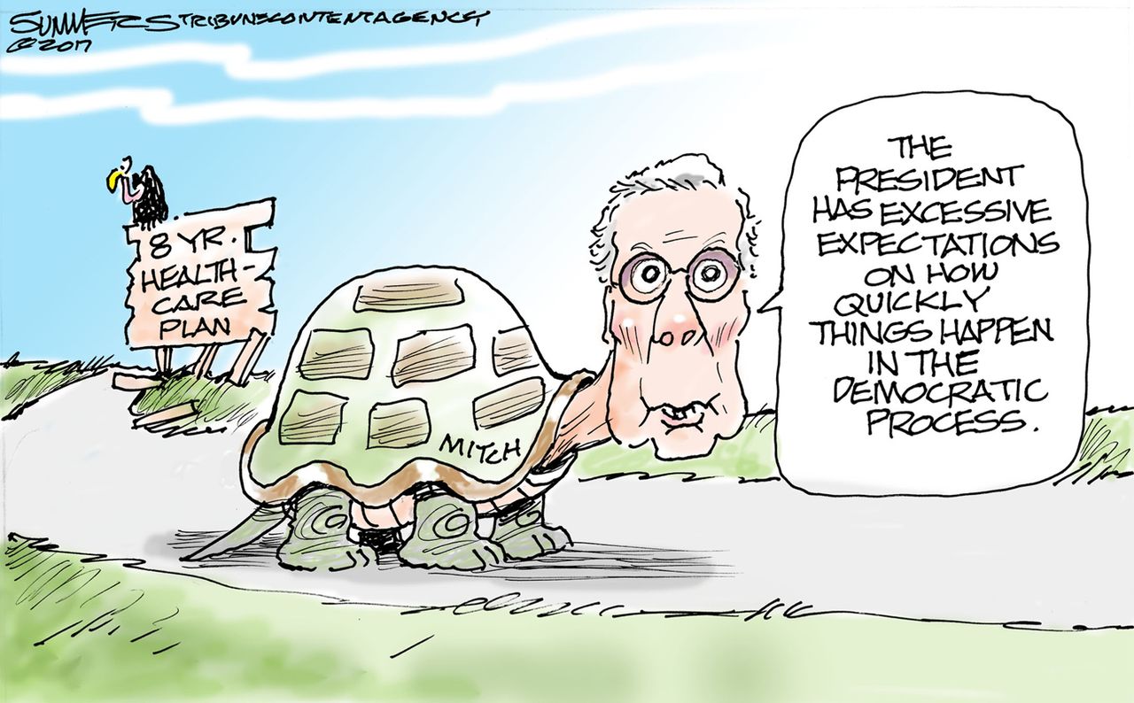 Political cartoon U.S. Trump GOP health care fail Mitch McConnell