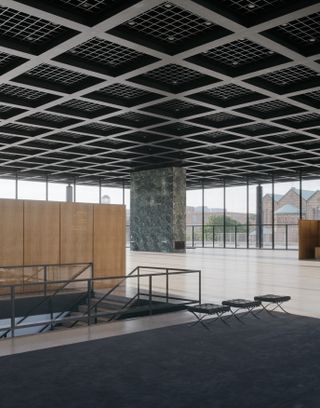 interior with blend of materials at Neue Nationalgalerie refurbishment by David Chipperfield in Berlin