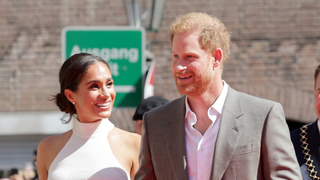 Prince Harry, Duke of Sussex and Meghan, Duchess of Sussex arrive at the town hall during the Invictus Games Dusseldorf 2023 - One Year To Go events, on September 06, 2022 in Dusseldorf, Germany