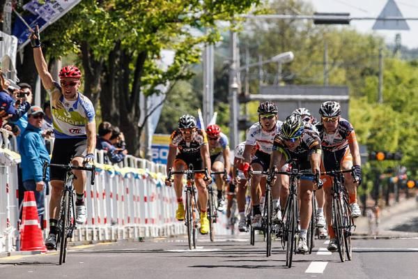 Alexander Serebrayakov (Team Type 1-Sanofi) celebrates victory in stage 5 at the Tour de Korea.
