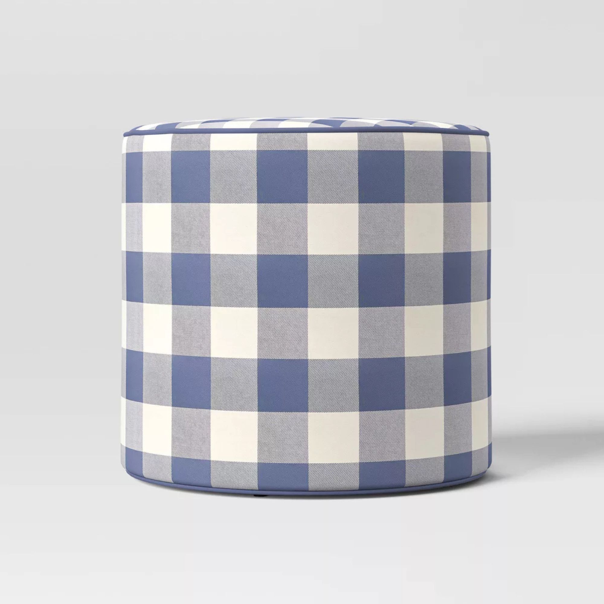 Plaid blue and white outdoor pouf