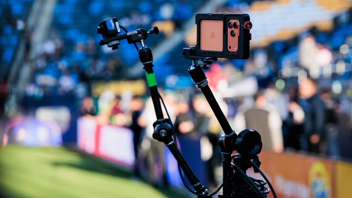 iPhone 17 Pro Max at an MLS Game for the Apple TV broadcast