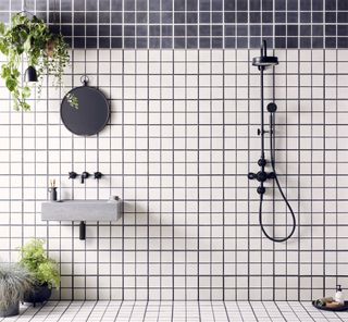 Dark grout lines and white tiles