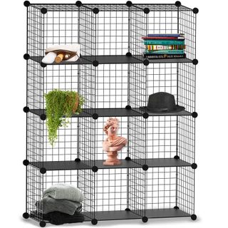 Metal grid shelving unit