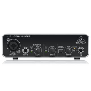 The front panel of the Behringer U-Phoria UMC22 audio interface