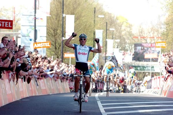 Gilbert celebrates his Amstel win