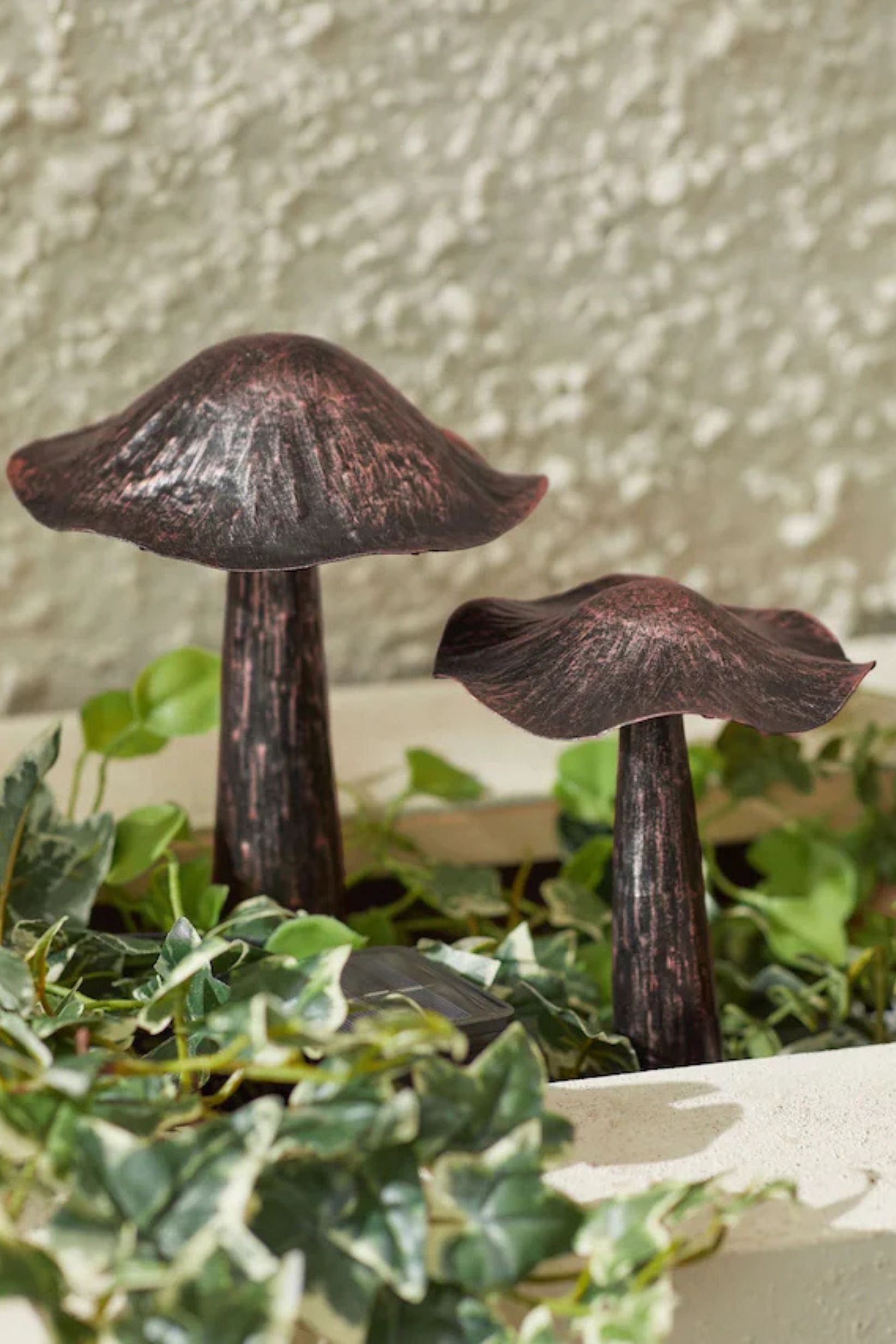 Next, Set of 3 Black/bronze Solar Outdoor Light Up Metal Mushrooms