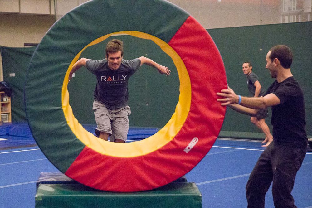Evan Huffman jumping through the hoops