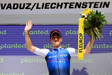 Remco Evenepoel (QuickStep-AlphaVinyl) celebrates victory on stage 8 time trial