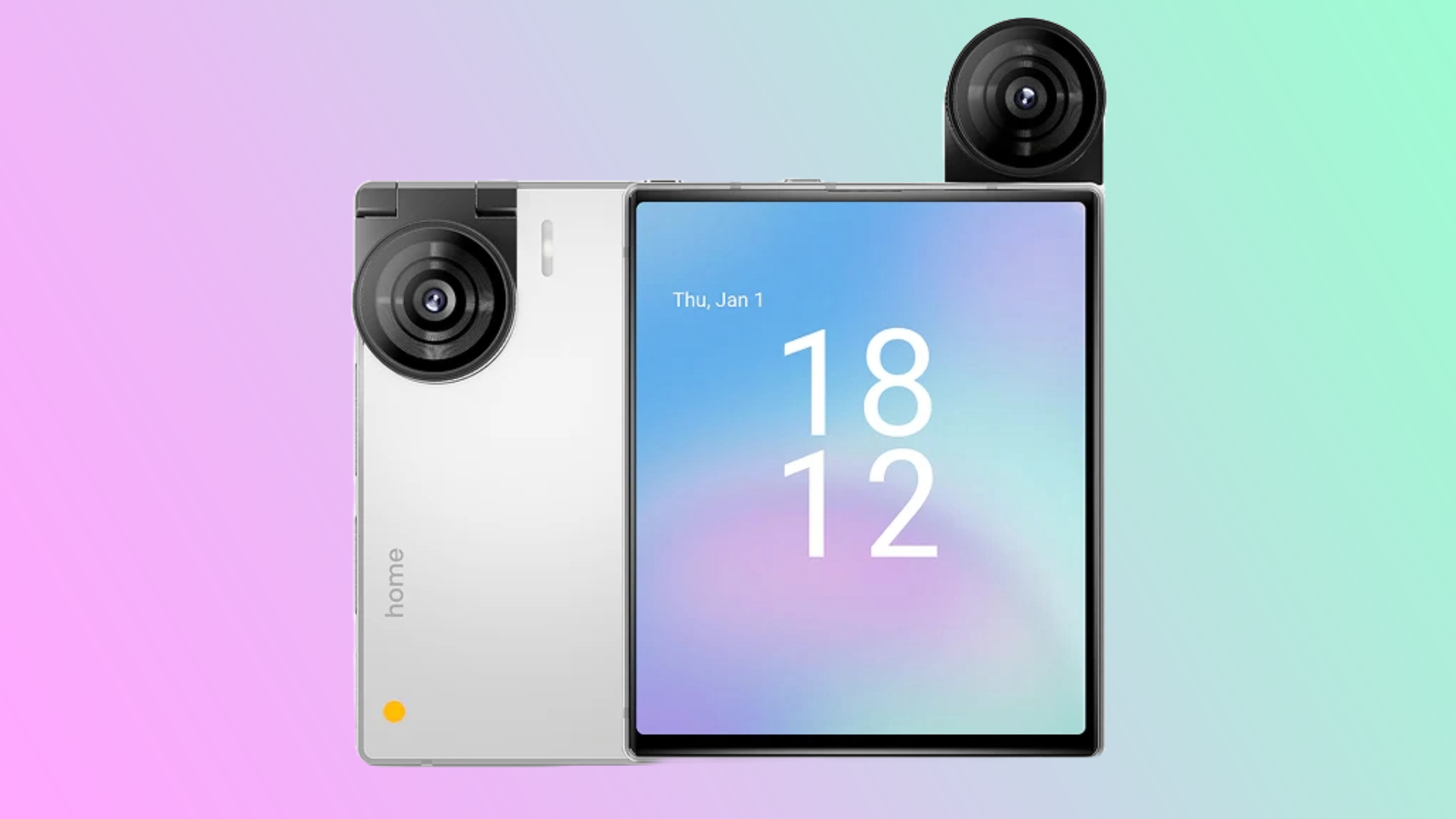 The Ikko MindOne smartphone on a pink/green gradient background