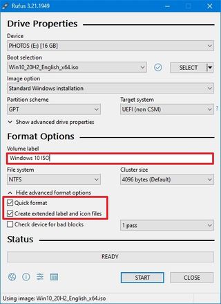 Rufus format settings