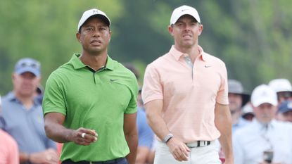 Tiger Woods and Rory McIlroy during the 2022 PGA Championship at Southern Hills