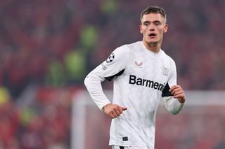 Florian Wirtz of Bayer Leverkusen during the UEFA Champions League 2024/25 League Phase MD4 match between Liverpool FC and Bayer 04 Leverkusen at Anfield on November 5, 2024 in Liverpool, England. 