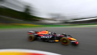 Max Verstappen driving the Oracle Red Bull Racing RB18 during practice ahead of the F1 Grand Prix of Belgium