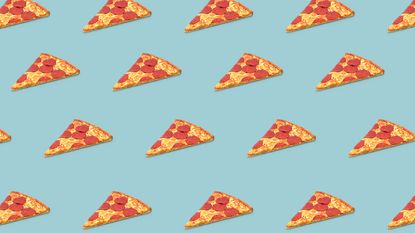 pizza slice 3D objects pattern on gray background