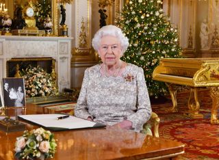 Queen Elizabeth II at Buckingham Palace making her Christmas Queen's Speech