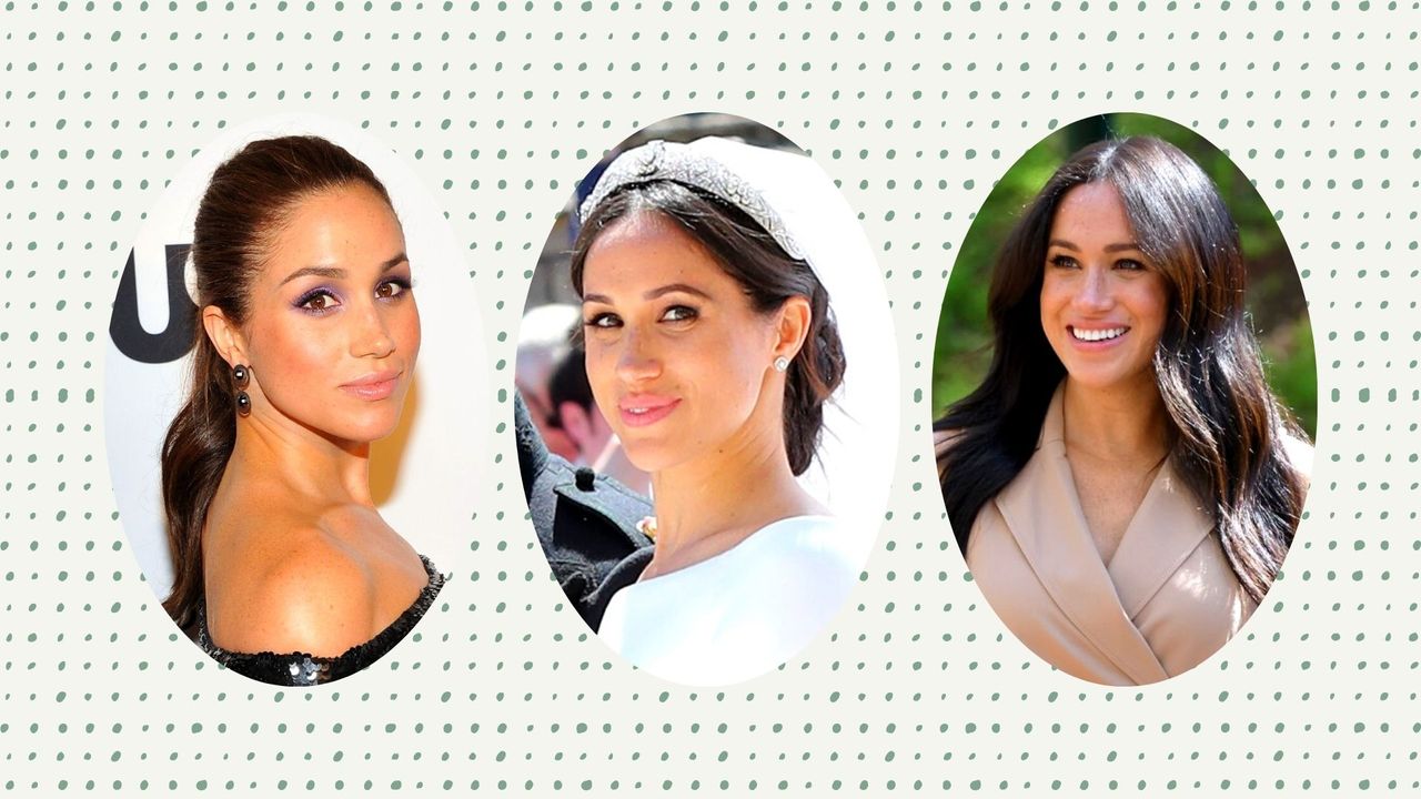 a selection of meghan markles best hair styles from her wedding hair to chic buns and more