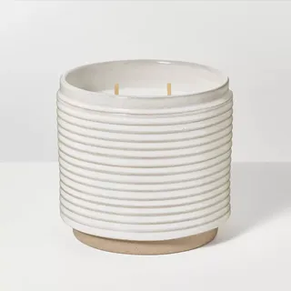 2-Wick Ribbed Ceramic Ivy Jar Candle Light Gray 12oz - Hearth & Hand™ With Magnolia: Soy & Paraffin Wax, 30hr Burn Time