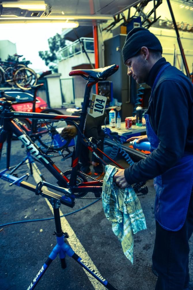 The BMC bikes are cleaned after each stage