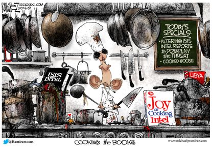 Political cartoon U.S. Barack Obama cook todays special downplay threat