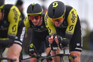 Michael Hepburn earned the race leader's jersey with his team's ride in the Tirreno TTT