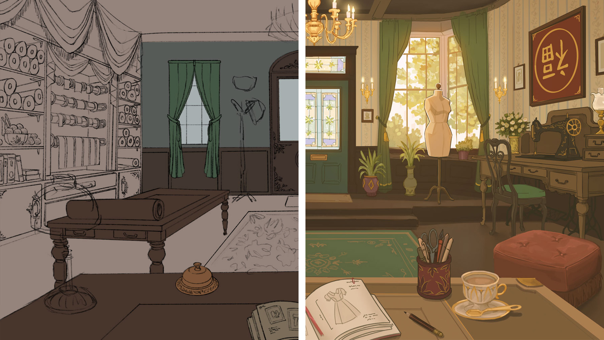 A sketch of a room becomes a rendered image