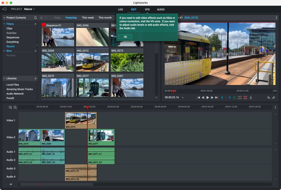 Screenshot of editing in Lightworks video editor