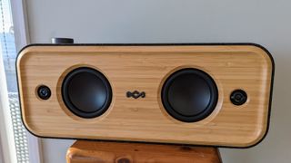 House of Marley Get Together 2 XL review: speaker at an angle by a wall