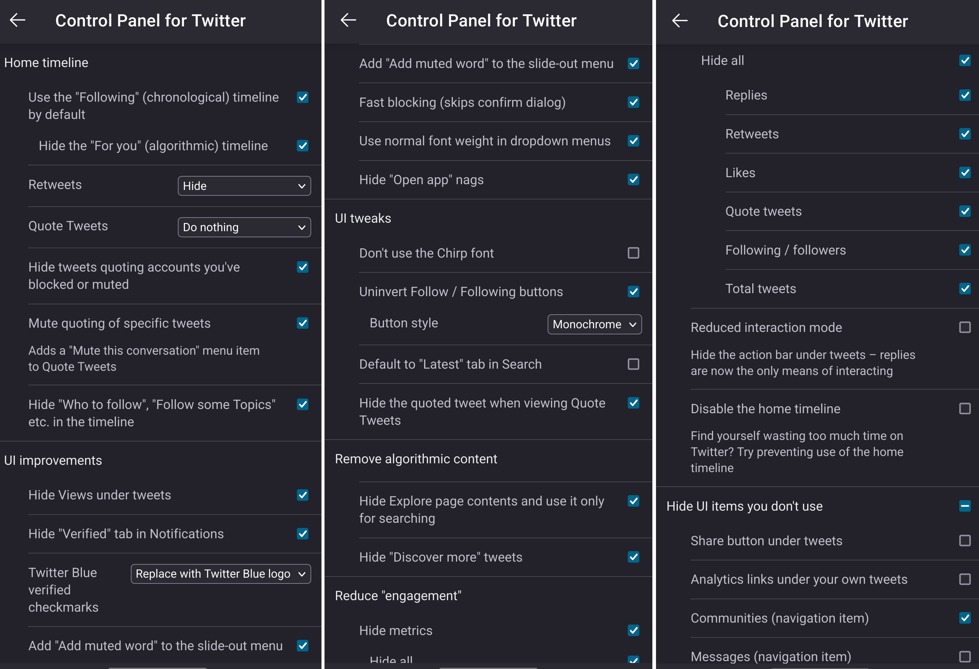 Панель управления Twitter на Android