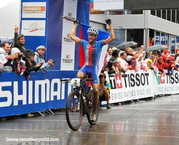 Jaroslav Kulhavy (Czech Republic) wins the elite men's cross country world championship.