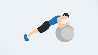an illo of a man doing swiss ball roll outs