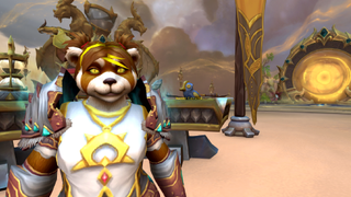 A mythic keystones vendor for World of Warcraft's Mythic+ system smiles at the camera.
