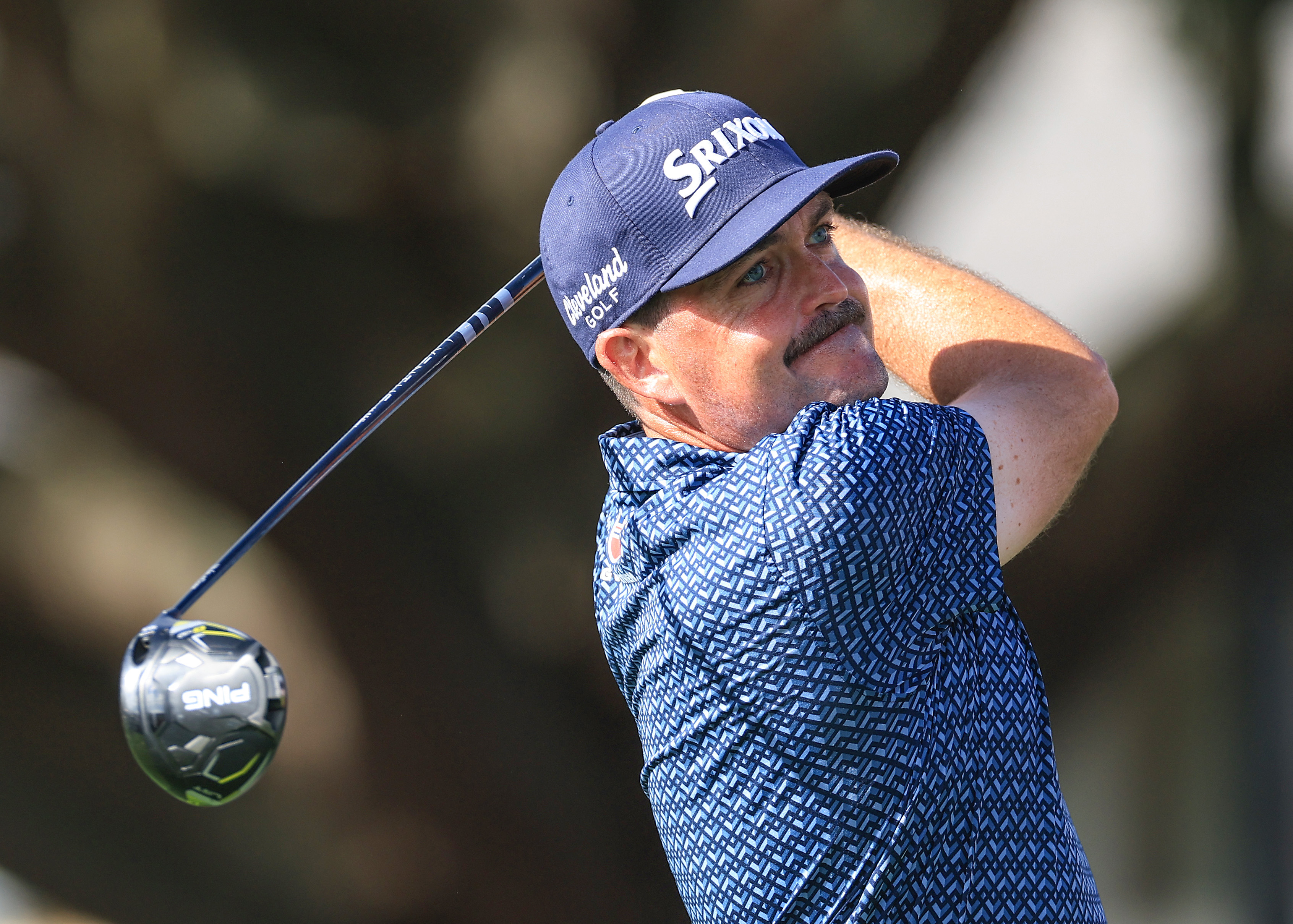 Keegan Bradley hits a driver off the tee