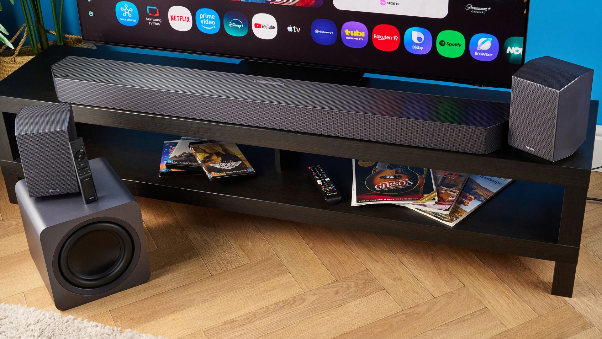 the samsung q990h soundbar with subwoofer and rears