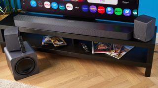 the samsung q990h soundbar with subwoofer and rears