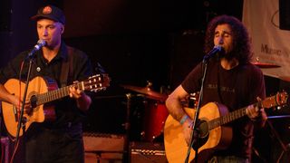 Tom Morello and Serj Tankian of System Of A Down during Axis of Justice Live at The Knitting Factory - September 1, 2004 at Knitting Factory in New York City, New York, United States.