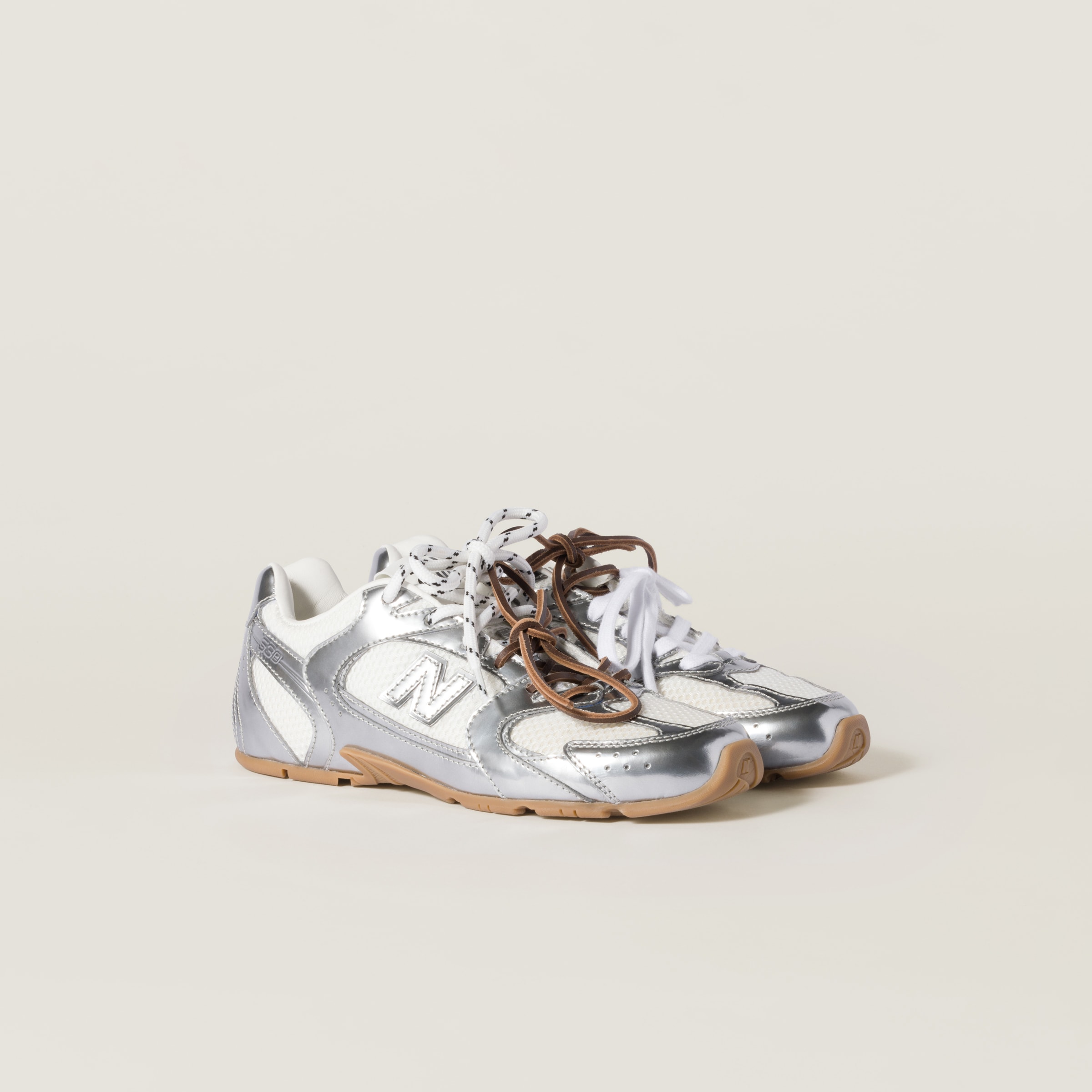 New Balance X Miu Miu 530 Sl Metallic Leather and Mesh Sneakers