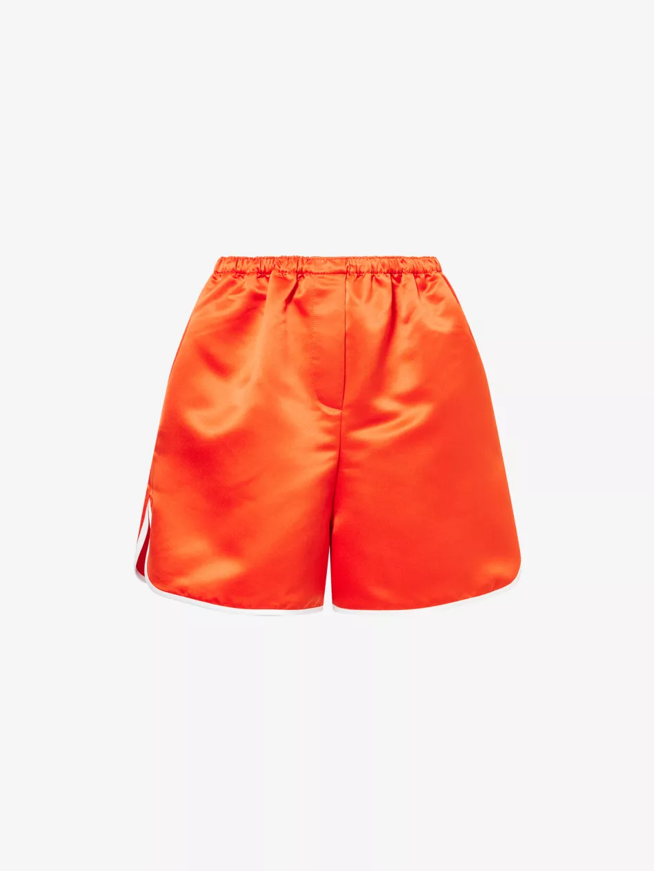 Adia Contrast-Hem Satin Shorts - Xs