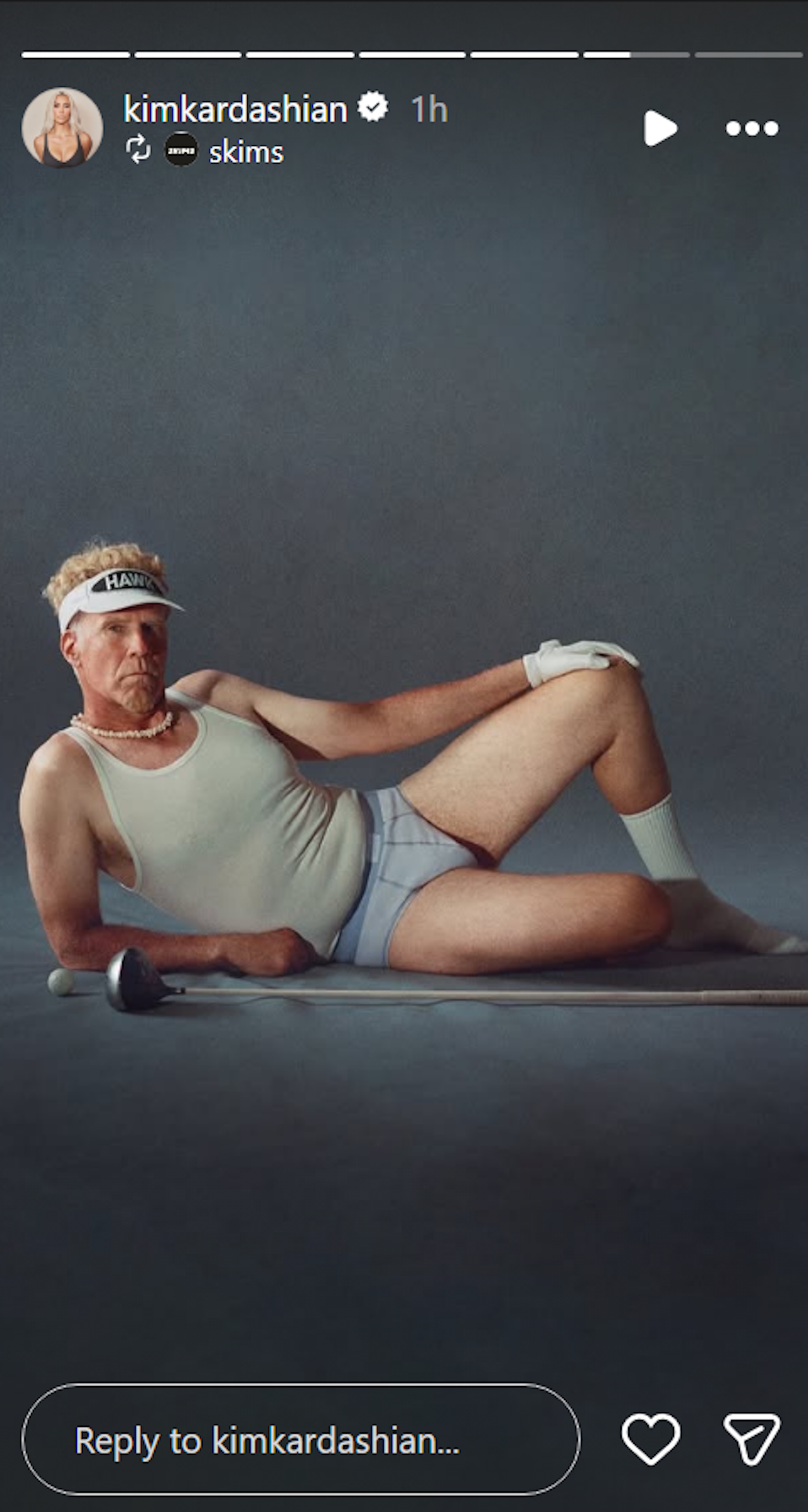 Will Ferrell models SKIMS tighty whities on Kim Kardashian's Instagram.