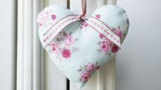 hanging heart made with floral cloth