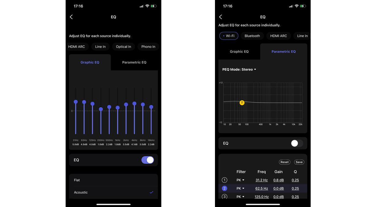 Screenshot of EQ settings in WiiM Home app