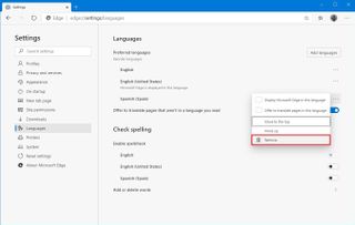 Microsoft Edge remove language