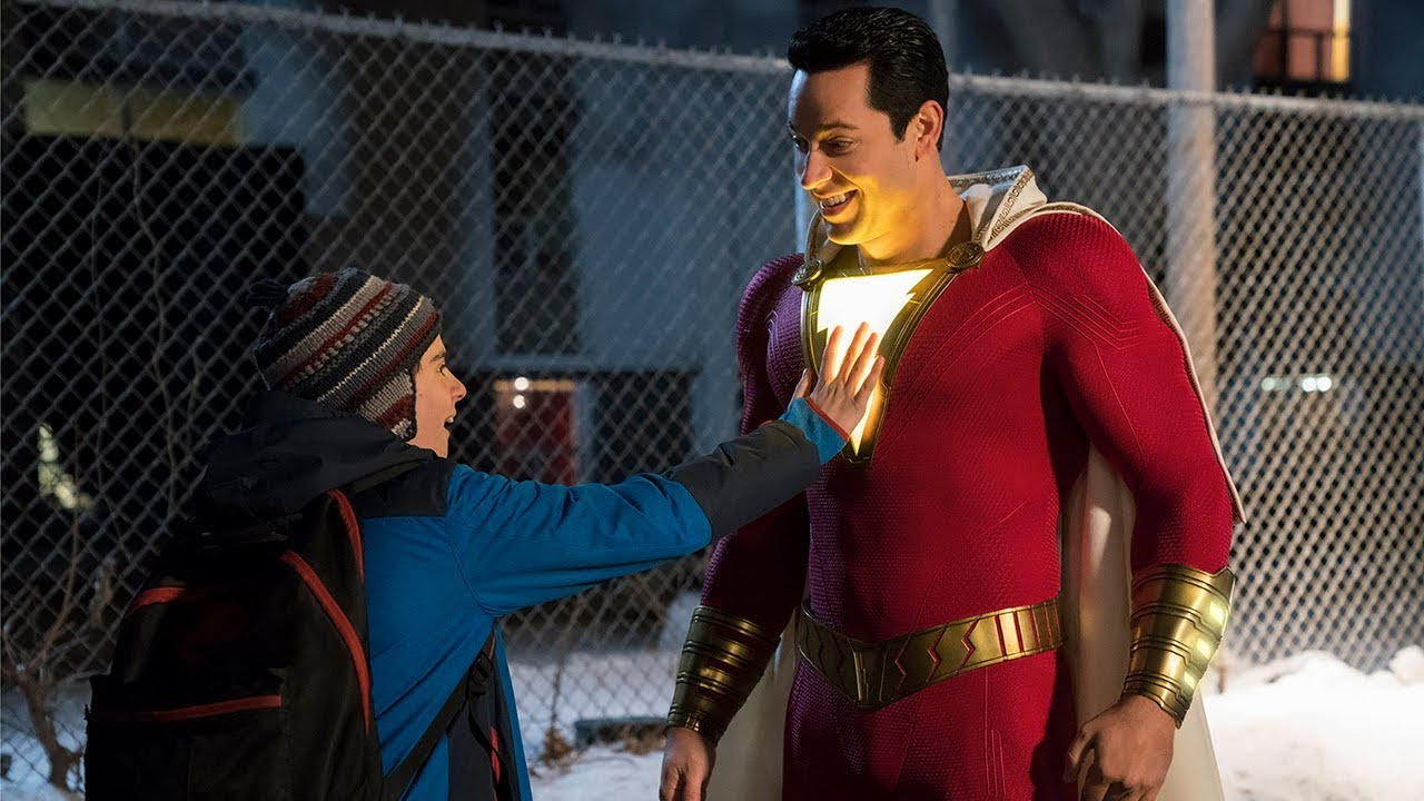 Zachary Levi with the glowing lighting symbol