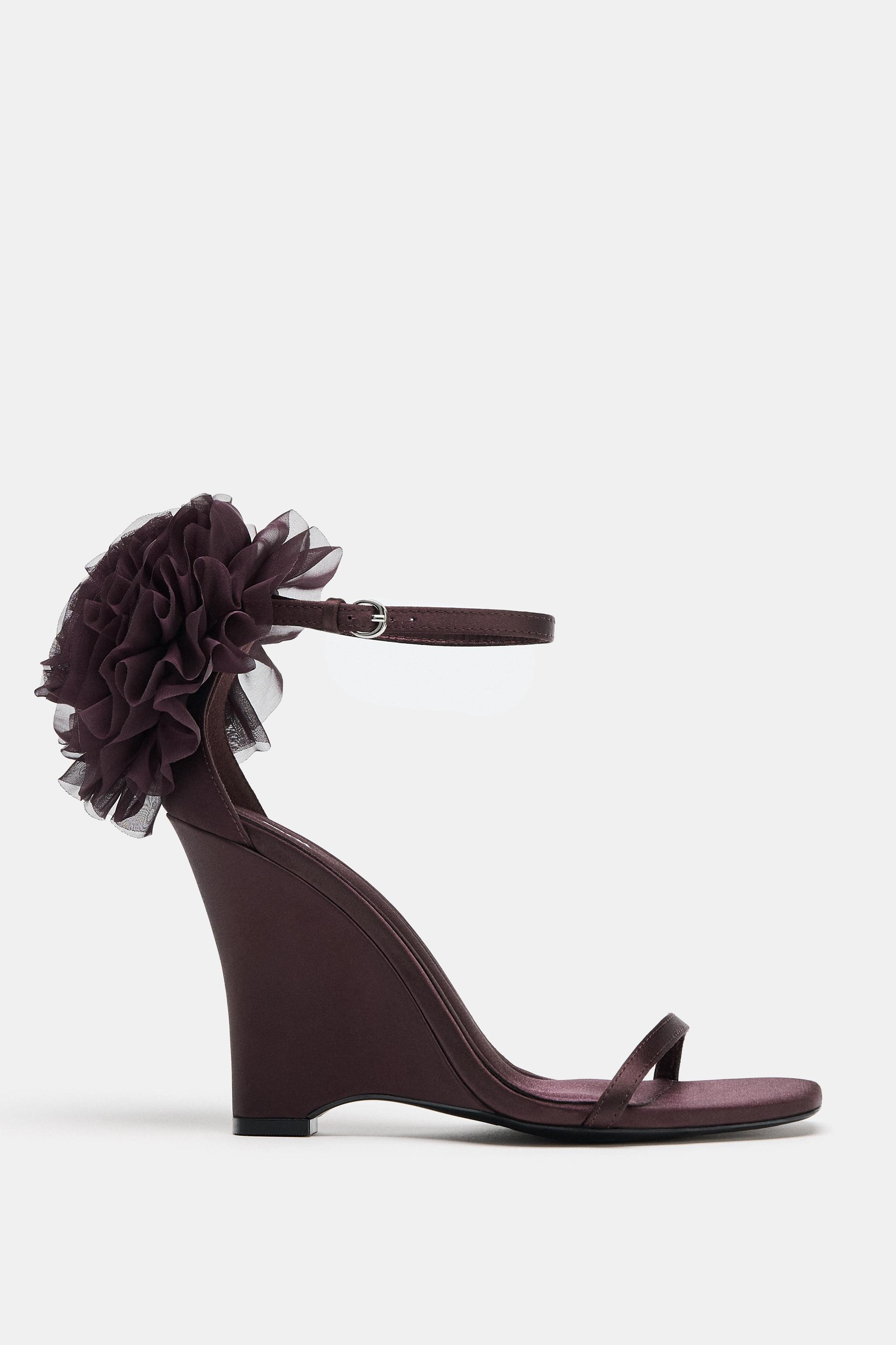 ZARA, Maxi Flower Wedge Sandals