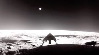 Firefly Aerospace's Blue Ghost lunar lander captured this shot of its own shadow on the moon just after its touchdown on March 2, 2025.