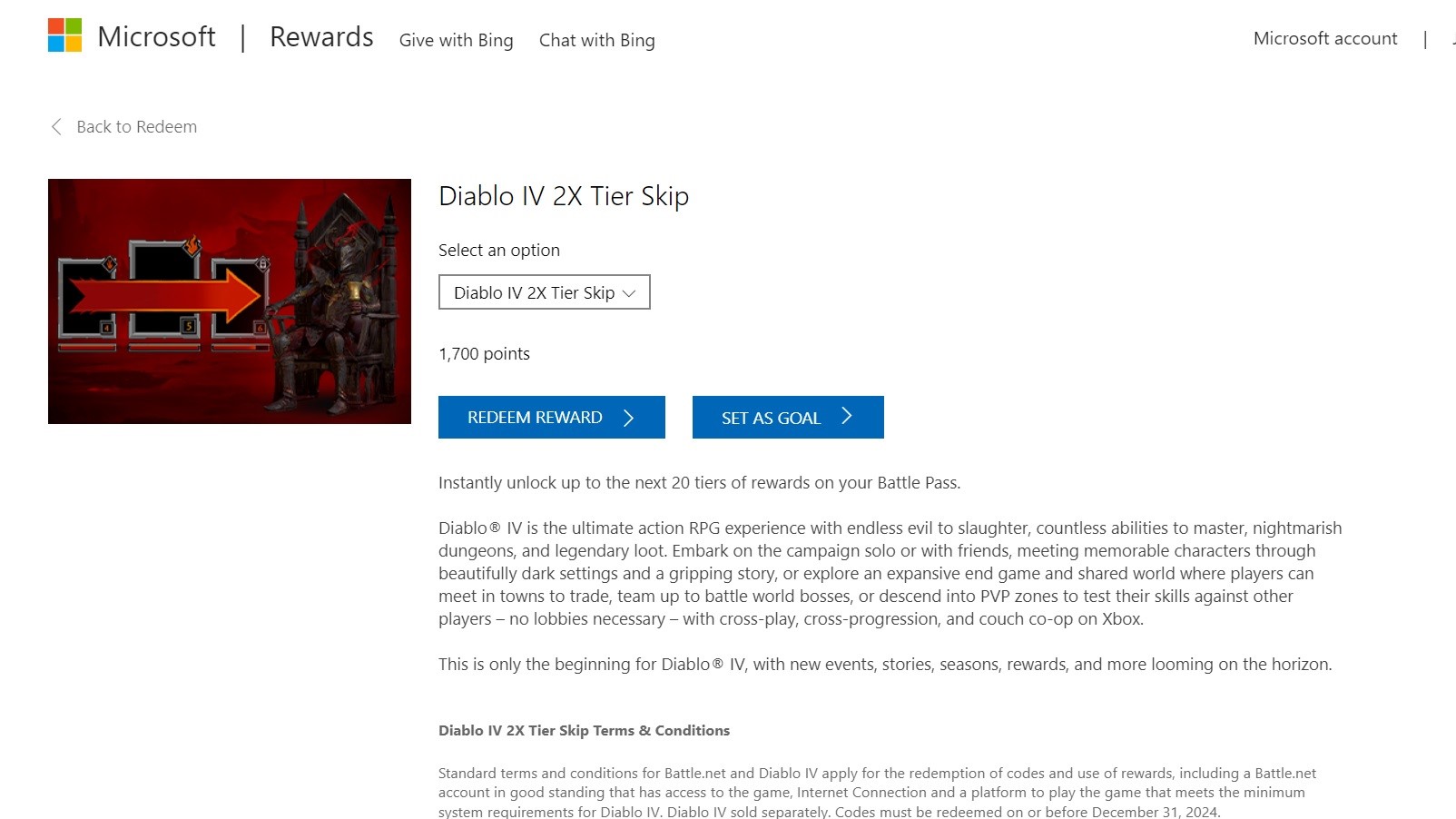 Recompensas de Diablo 4 en Microsoft Rewards